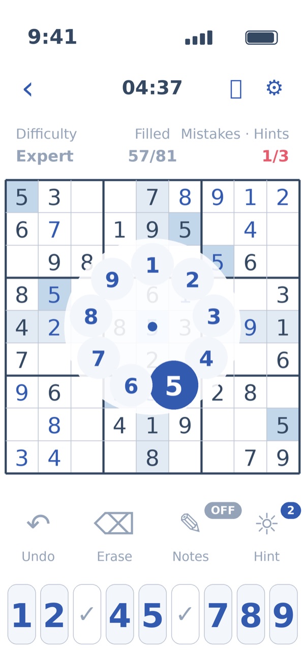 Long-press radial number picker